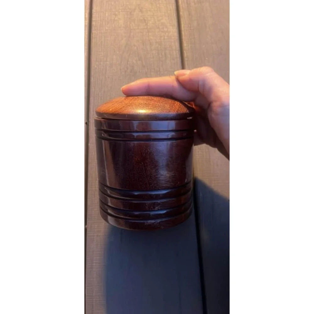 Vintage Hand Turned Wood Coaster Set with Lidded Storage Canister 6 Piece Set